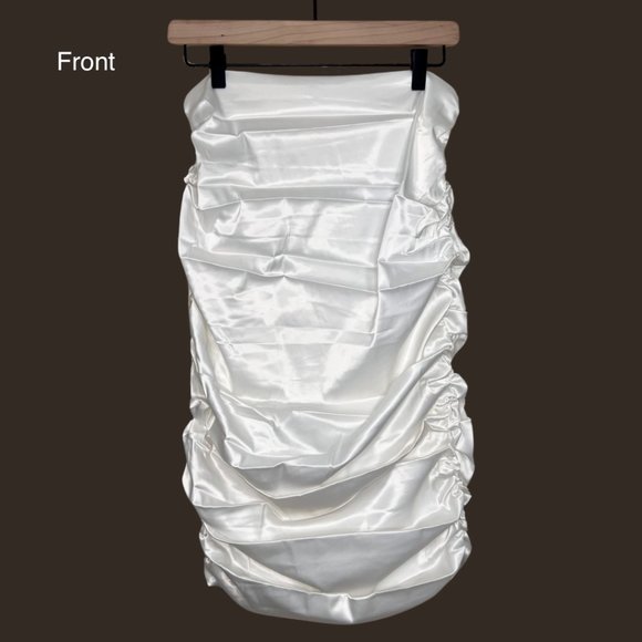 NWT Naked Wardrobe The Statement Ivory Ruched Midi Skirt - Picture 1 of 9
